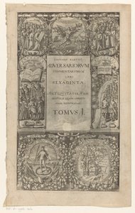 Titel met rondom zeven cartouches door Anonymous