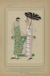 Très Parisien, 1923, No 7: 17.- JOURS DE CHALEUR. - 1. Jurk van katoenen voile... door Anonymous