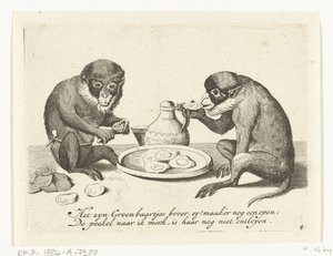 Twee apen eten oesters