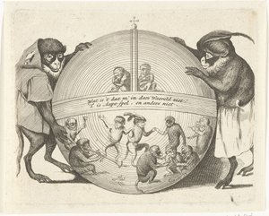 Twee apen houden een wereldbol vast