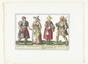 Twee boeren en twee boerinnen gekleed volgens de Italiaanse mode, ca. 1580