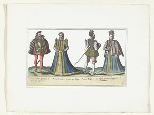 Twee vrouwen en twee mannen gekleed volgens de mode in Noord-Rijnland-Westfalen en Vlaanderen, ca. 1580 door Anonymous