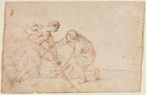 Twee mannen die een bundel binden (recto)