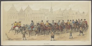 Utrechtse maskerade, plaat a: de adel, 1856 De Adel. De Grondleggers van Neêrlands Vrijheid, (tijd van Willem I) voorgesteld door H.H. leden van het Utrechtsche studenten-corps, ter viering van het 220jarig bestaan der Utrechtsche Hooge door Anonymous