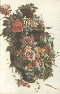 Vaas omgeven door bloemenguirlande door Anonymous