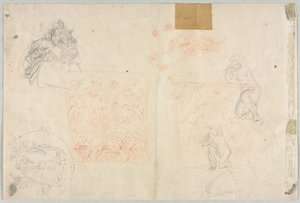 Diverse Schetsen van Figuren en Planten (verso) door Anonymous