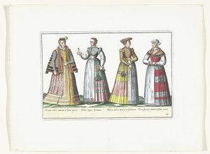 Vier vrouwen gekleed volgens de Duitse mode, ca. 1580 door Anonymous