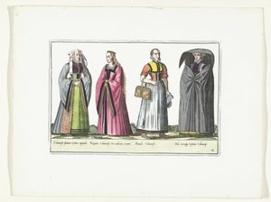 Vier vrouwen gekleed volgens de Duitse mode, ca. 1580 door Anonymous