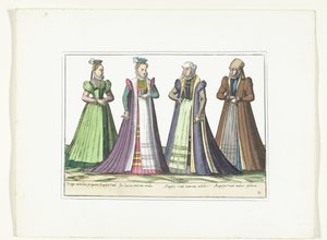 Vier vrouwen gekleed volgens de Duitse mode in Augsburg, ca. 1580 door Anonymous