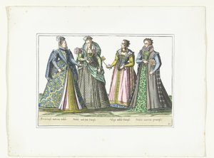Vier vrouwen gekleed volgens de Italiaanse mode, ca. 1580 door Anonymous
