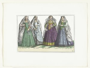 Vier vrouwen gekleed volgens de Romeinse mode, ca. 1580 door Anonymous