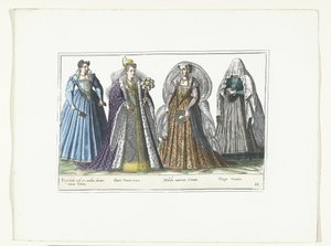 Vier vrouwen gekleed volgens de Venetiaanse mode, ca. 1580 door Anonymous