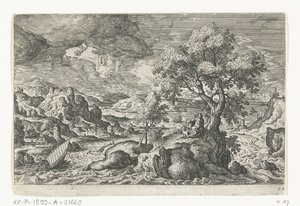 Visioen op een eiland Landschappen met mythologische en bijbelse voorstellingen (series title) door Anonymous