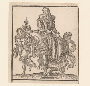 Vrouw te paard met knecht aan haar zijde Kopieën naar ruiters van Jost Amman (series title) door Anonymous