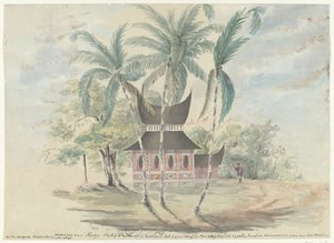Woning van Radja Batipo, geslecht en verbrand tot zijne straf en tuchtiging als zijnde hij hoofd en aanvoerder van den Opstand in de Padangsche bovelandenten jare 1841