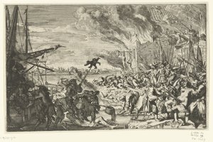 Wreedheden in een dorp aan het water, 1672