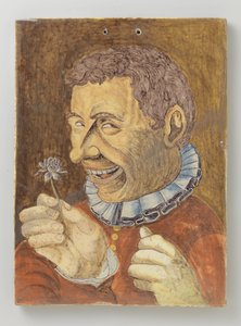 Plaat van faience met man met bloem door Anonymous