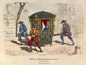 Een draagstoel voor de stad onder koning Lodewijk XIV in de 17e eeuw - privécollectie door Anonymous Anonymous