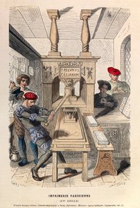 Een drukpers in Parijs in de 15e eeuw - Parijse drukkerij