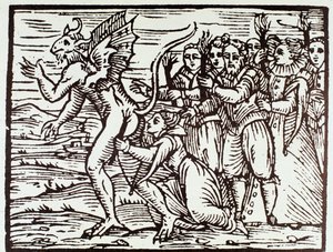Een heks kust satan (Gravure)