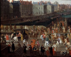 Activiteiten en passage op de Pont Neuf in Parijs door Anonymous Anonymous
