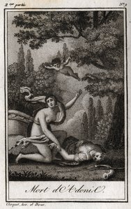 De dood van Adonis. Gravure uit 1819 in 