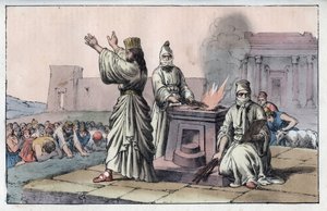 Oude Perzische beschaving: magiërs, officiële priesters en discipelen van Zarathoestra - gravure uit 