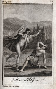 Apollo en Hyacinthos (Dood van Hyacinthe) Gravure uit 1819 in "Lettres à Emilie sur la mythologie" door Charles Albert Demoustier (1760-1801). Privécollectie. door Anonymous Anonymous