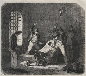 Bagne van Brest: geseling. Gravure in “Histoire des bagnes depuis leur création à nos jours” (1877). Privécollectie