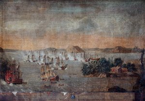 Slag bij Hogland - Tijdens de Grote Noordse Oorlog, de zeeslag van 22 juli 1713 tussen Zweden en Rusland door Anonymous Anonymous