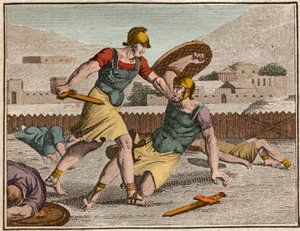 Slag van Horatii en Curiatii - Slag tussen Horatii en Curiatii - Gravure uit 