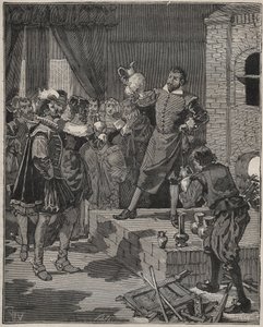 Bernard Palissy (1510-1589), Franse triomfantelijke keramist, haalt zijn eerste stukken emaille uit de oven. Gravure uit 1880 in 