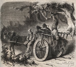 Gedurfde ontsnapping van een kracht uit de Toulon Bagne in de 19e eeuw. Gravure in 