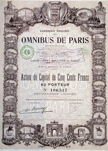 Aandeel van 500 Francs in de Parijse omnibus, 20e eeuw door Anonymous Anonymous
