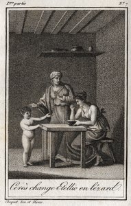 Ceres verandert Stellion in een hagedis. Gravure uit 1819 in 