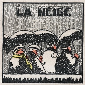Veranderingen in toestanden: stolling en kristallisatie. Sneeuw wordt gevormd uit fijne waterdruppels die stollen en kristalliseren. Anonieme illustratie uit 1925. Privécollectie door Anonymous Anonymous