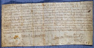Handvest van koning Karel de Grote (742-814) die de abdij van Saint Denis vrijstelt van tolheffing tijdens de jaarmarkt. Eind 8e eeuw. Parijs, Nationaal Archief door Anonymous Anonymous