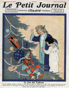 Kerstfeest: kinderen ontdekken cadeaus aan de voet van de kerstboom. Illustratie uit 