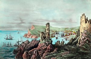 Krimoorlog: uitzicht op de haven van Balaklava in de Krim. Gravure rond 1854-1855. Privécollectie door Anonymous Anonymous