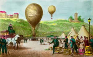 Vertrek van een ballonpost en postduiven bij het beleg van Parijs in 1870 - privécollectie door Anonymous Anonymous