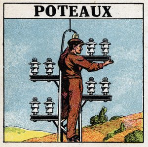 Elektrische leidingen: elektriciteitspalen. Anonieme illustratie uit 1925. Privécollectie. door Anonymous Anonymous