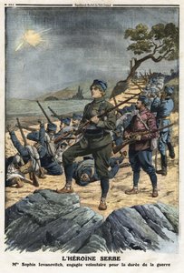 Eerste Balkanoorlog: portret van Sophia Yovanovich, een jonge Servische vrouw die vrijwillig tegen Turkije vocht. Illustratie uit Le Petite Journal 01/12/1912. Privécollectie