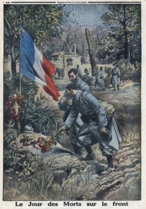 Eerste Wereldoorlog 1914-1918. De Dag van de Doden aan het Front: Soldaten op Allerheiligen versieren het graf van de gesneuvelde soldaten. In 