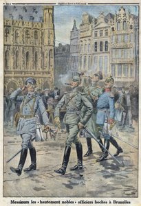 Eerste Wereldoorlog 1914-1918. De Duitse officieren in Brussel afgebeeld als 
