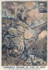 Eerste Wereldoorlog 1914-1918. De heroïsche verdediging van Fort de Vaux met zijn bataljonscommandant Sylvain Eugene Raynal (1867-1939). In "Le Petit Journal" door Anonymous Anonymous