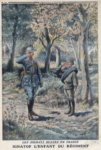 Eerste Wereldoorlog 1914-1918 (Oorlog 14-18). De jonge Russische soldaat Ignatof in een Frans legerregiment. In 