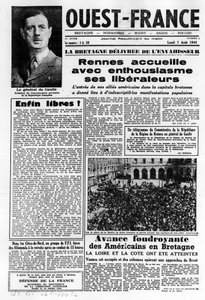Eerste uitgave van West-Frankrijk van 7 augustus 1944: La La La La Bevrijding in het westen van Frankrijk en generaal de Gaulle - foto, B.N. door Anonymous Anonymous