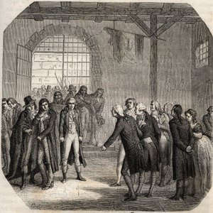 Franse Revolutie - De Hébertisten - Les Hébertistes à la Concierge in Parijs op 23 maart 1794 - Gravure in Histoire des Girondins door Alphonse de Lamartine (1790-1869) 1865-1866 - Privécollectie door Anonymous Anonymous