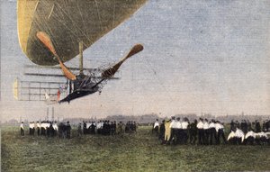 Van Compiegne naar Londen per luchtschip: de landing van Bayard-Clement in Wormwood Scrubbs. Gravure. Uit de krant 