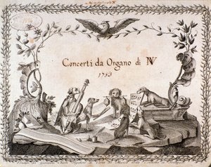 Frontispice van een muziekpartituur met voorstelling van dieren die muziekinstrumenten bespelen (1783)